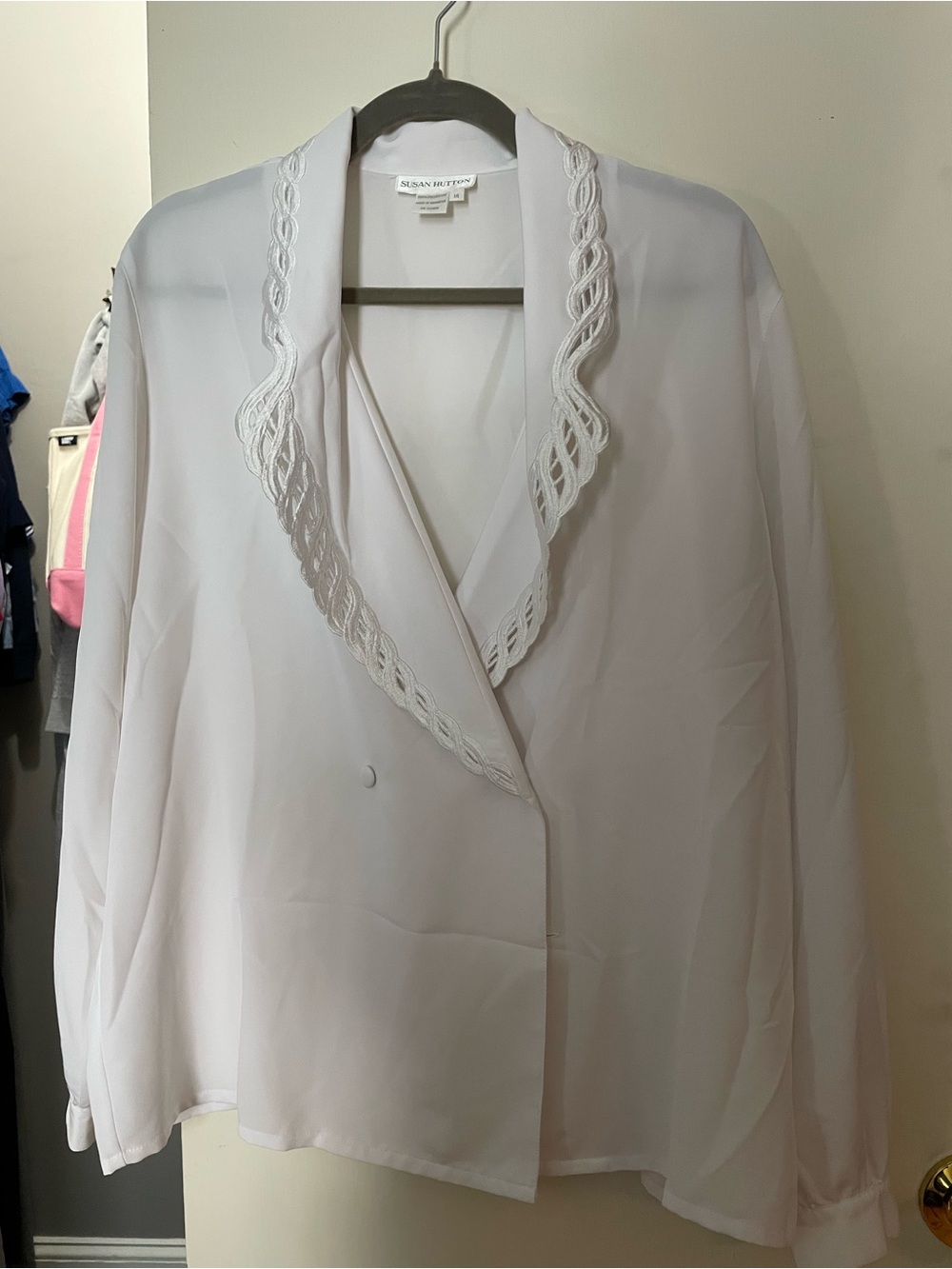 Susan Hutton Sheer Ivory Lace-Trim Blouse